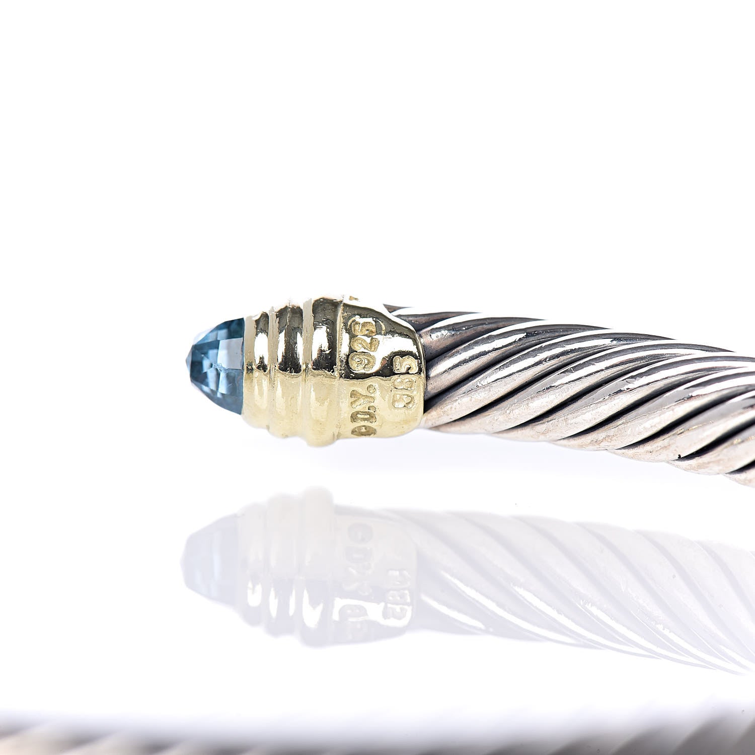 David Yurman Sterling Silver 14K Yellow Gold Blue Topaz 5mm Cable Classics Petite Color Bracelet 5 of 5