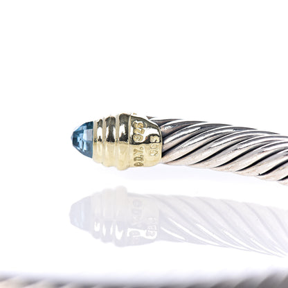 David Yurman Sterling Silver 14K Yellow Gold Blue Topaz 5mm Cable Classics Petite Color Bracelet 5 of 5