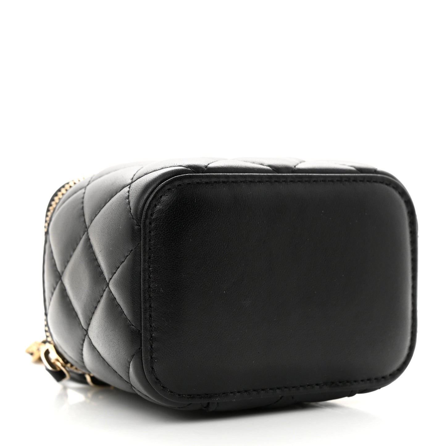 Lambskin Quilted Mini Pearl Crush Vanity Case With Chain Black
