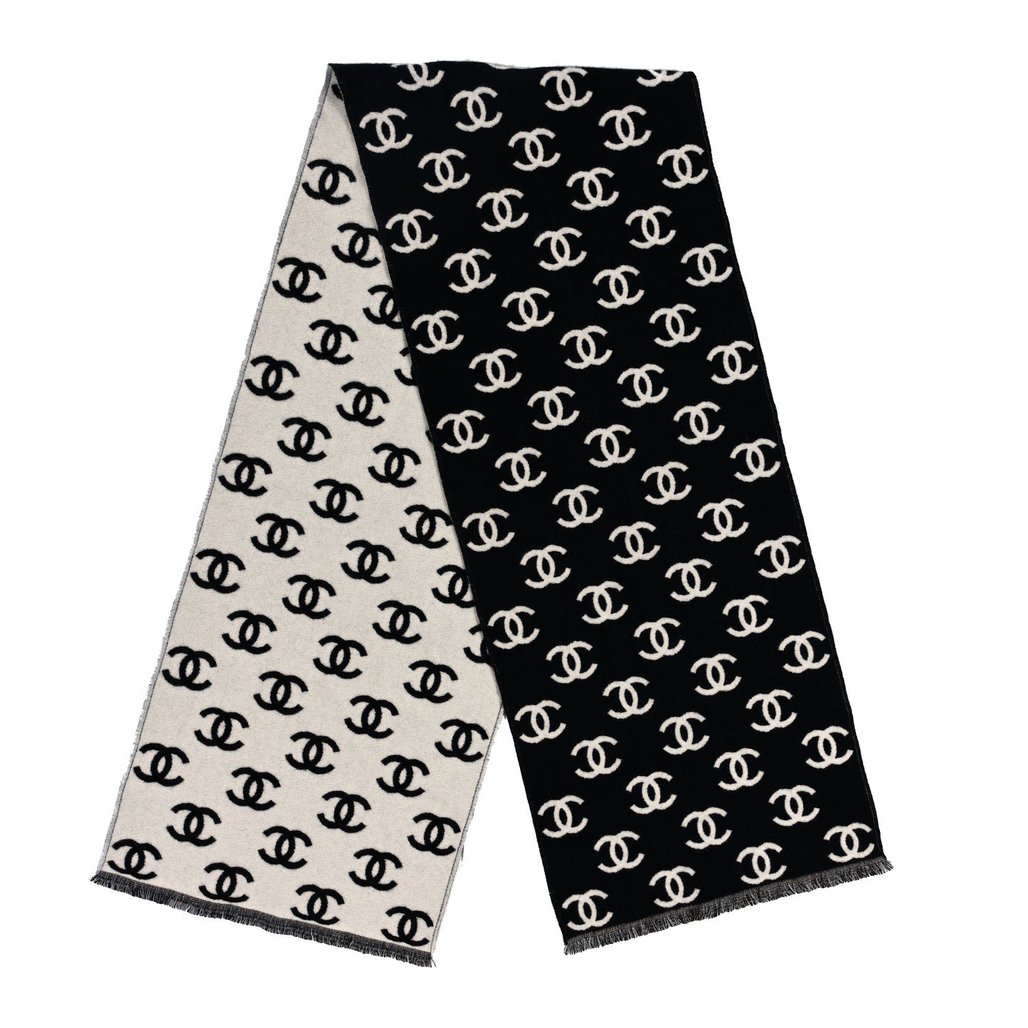 Cashmere Wool CC Scarf Black White