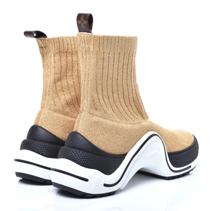 Louis Vuitton Glitter Stretch Textile Monogram LV Archlight Sneaker Boots 37 Gold Black 4 of 9