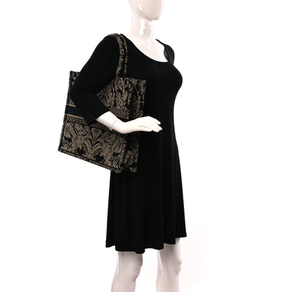 Christian Dior Canvas Embroidered Large Ornamental Cornely Effect Book Tote Black Beige 2 of 11