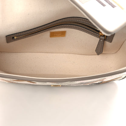Fendi Canvas Vitello Seta FF Multicolor Embroidered Baguette Grezzo Multicolor Tortora 5 of 10