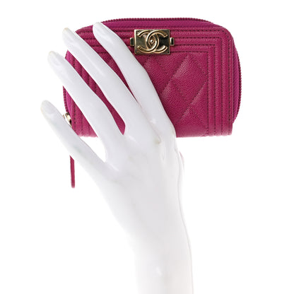 Chanel Caviar Quilted Boy Zip Around Coin Purse Wallet Fuchsia 2 of 8