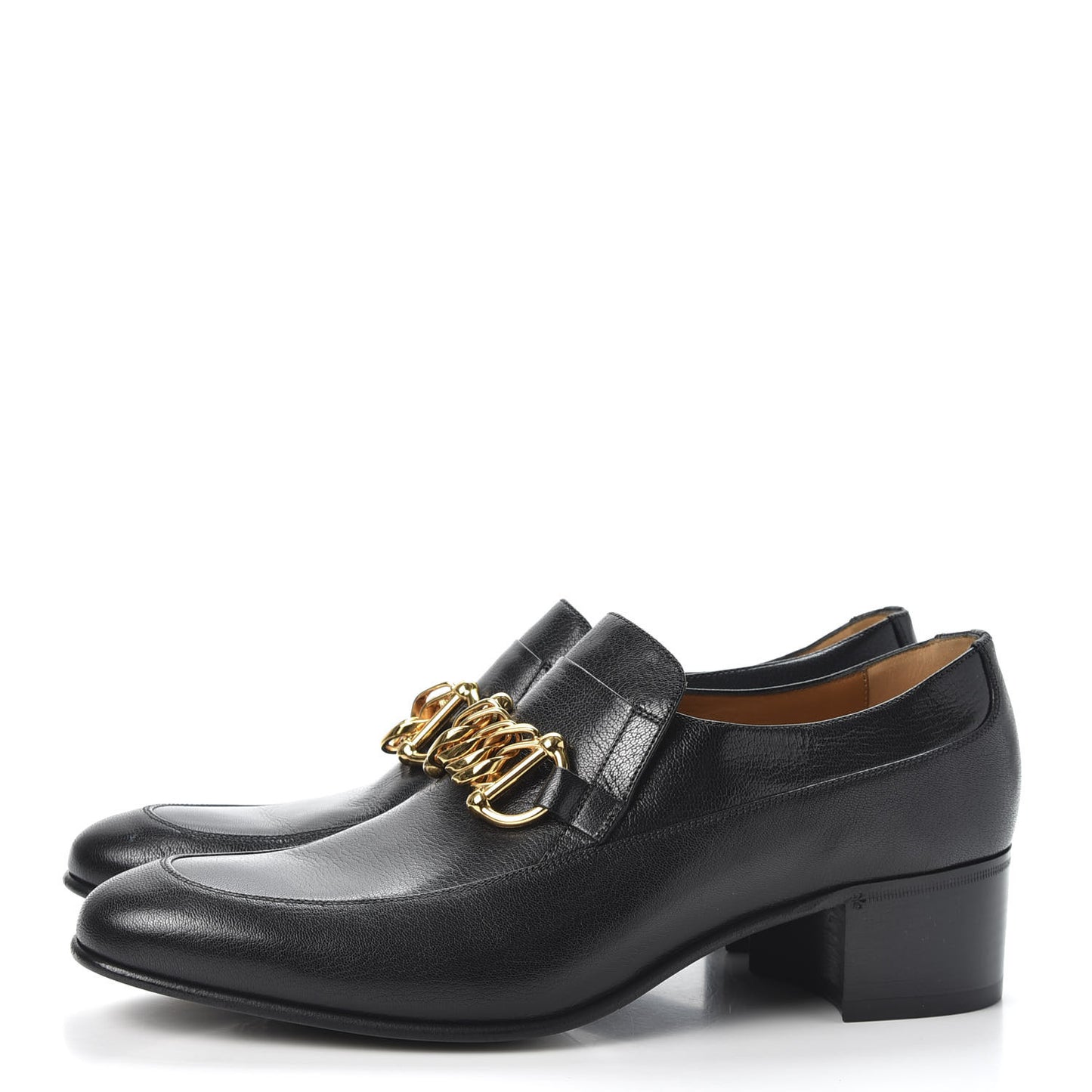 Goatskin Mens Chain Mid Heel Loafers 10 Black