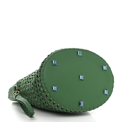 Salvatore Ferragamo Calfskin Woven The Studio Bucket Bag Green 5 of 10