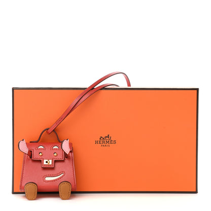Hermes Tadelakt Chevre Mysore Kelly Quelle Idole Bag Charm Rose Sakura Sanguine Nata Sesame 7 of 7