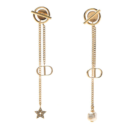 Christian Dior Pearl Crystal Star Chain Earrings Gold 1 of 4