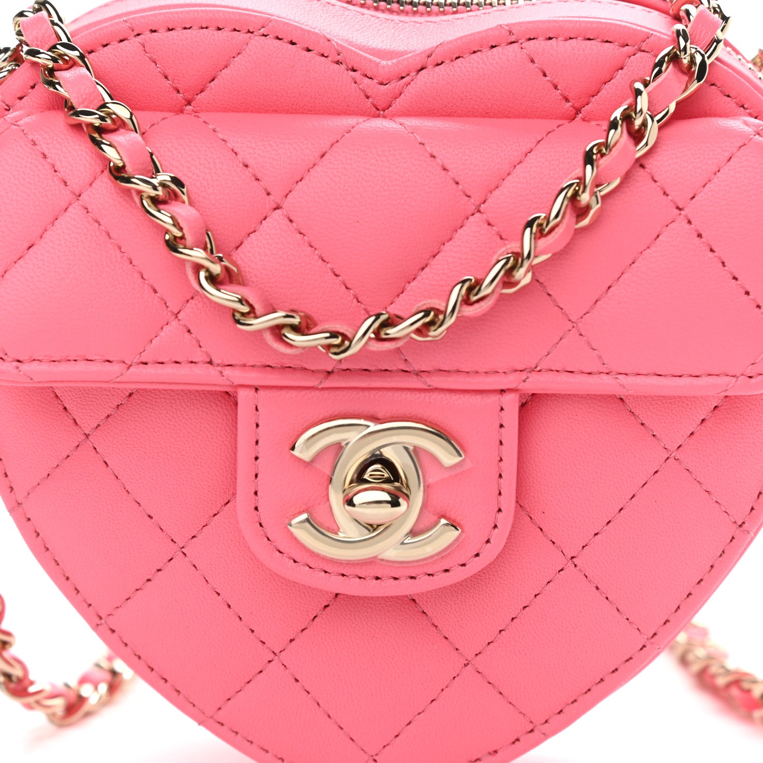 Chanel Lambskin Quilted CC In Love Heart Clutch With Chain Pink 8 of 11