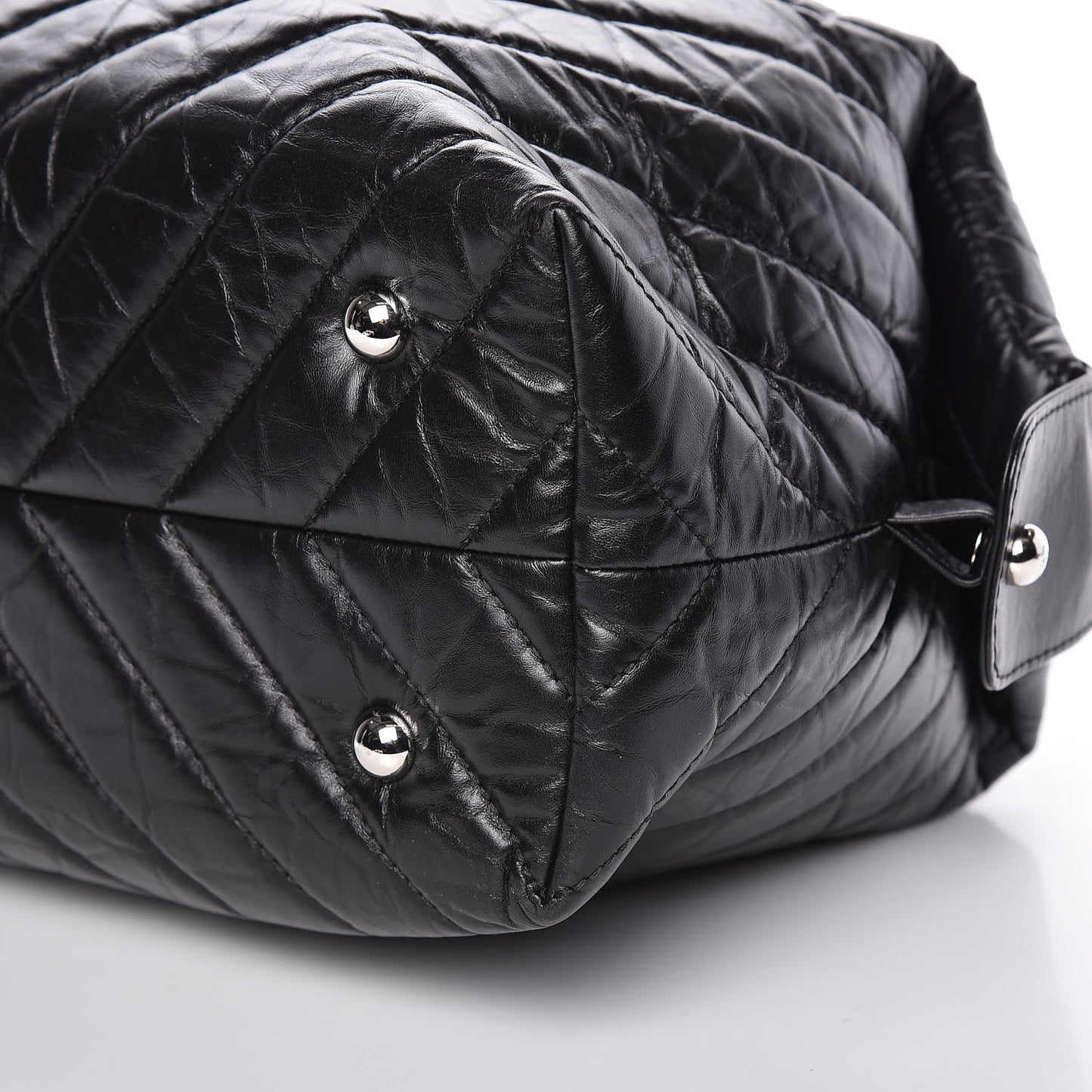Aged Calfskin Chevron Quilted Bowling Bag Black