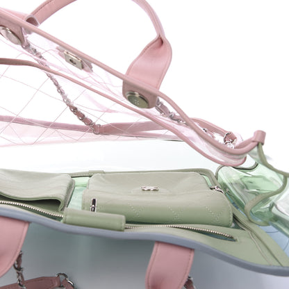 Chanel PVC Lambskin Stitched Medium Coco Splash Shopping Bag Green Pink 4 of 15