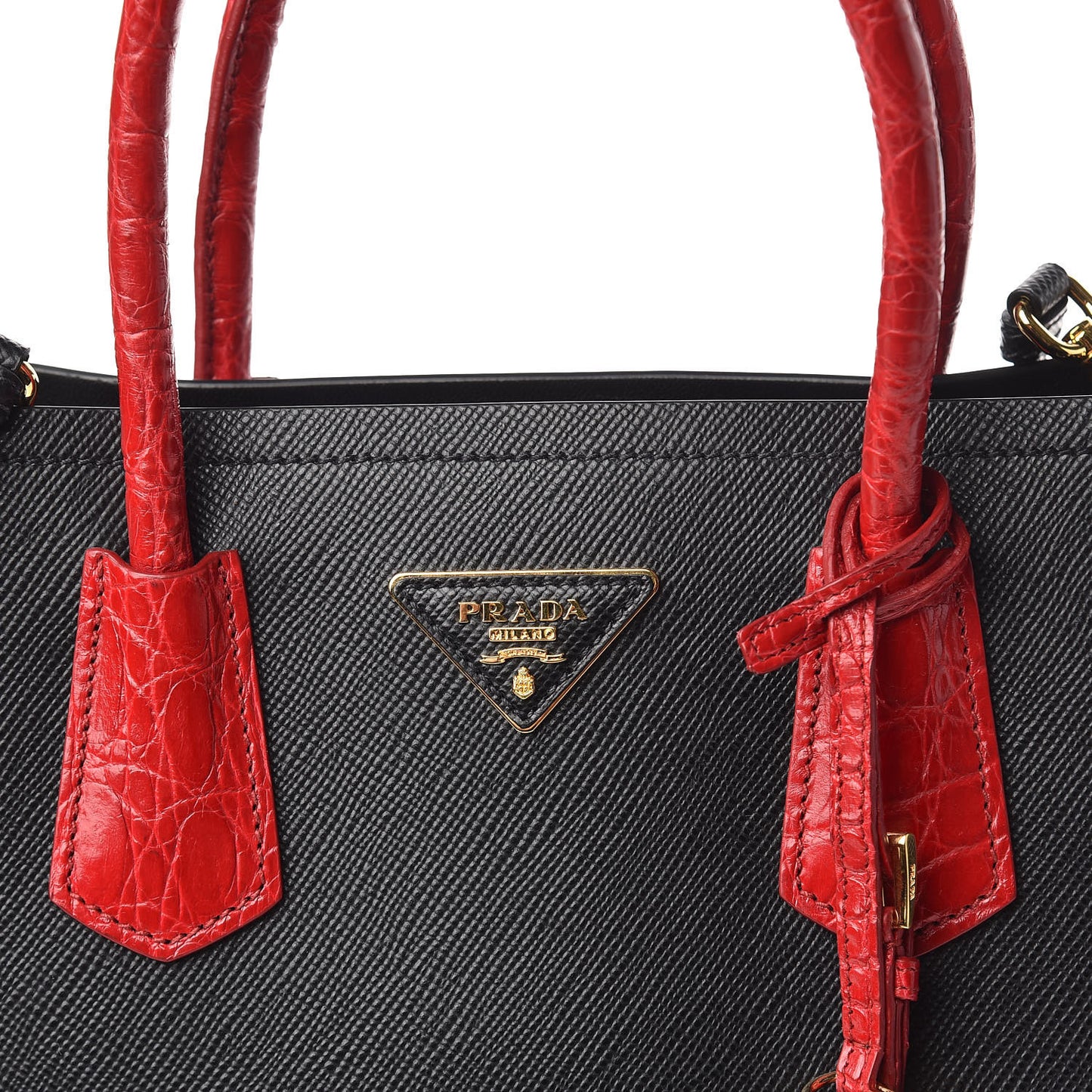 Saffiano Cuir Crocodile Small Double Bag Black Rosso