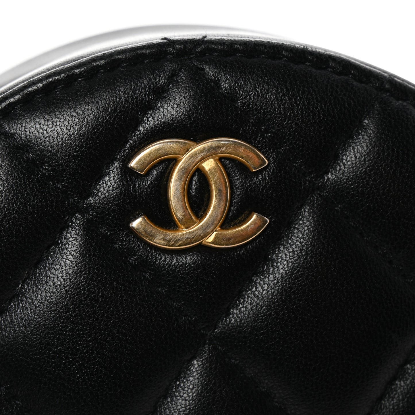 Lambskin Quilted Romance Round Clutch With Chain Black
