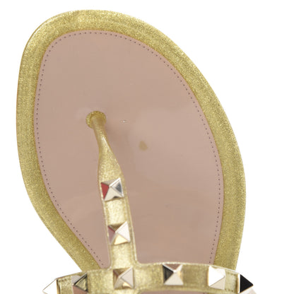 Valentino Garavani PVC Jelly Glitter Rockstud Caged Flat Thong Sandals 35 Oro 8 of 9