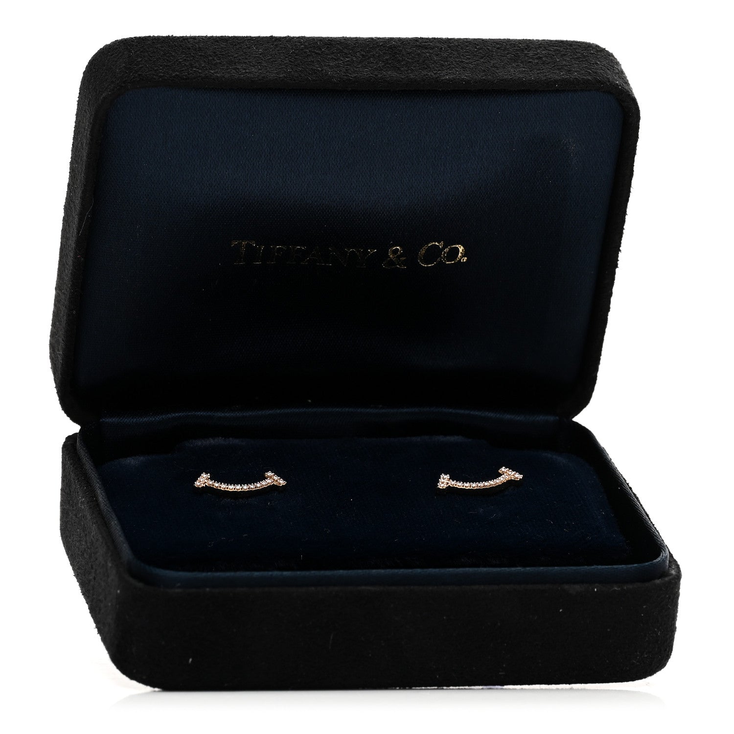 Tiffany 18K Rose Gold Diamond T Smile Earrings 5 of 5