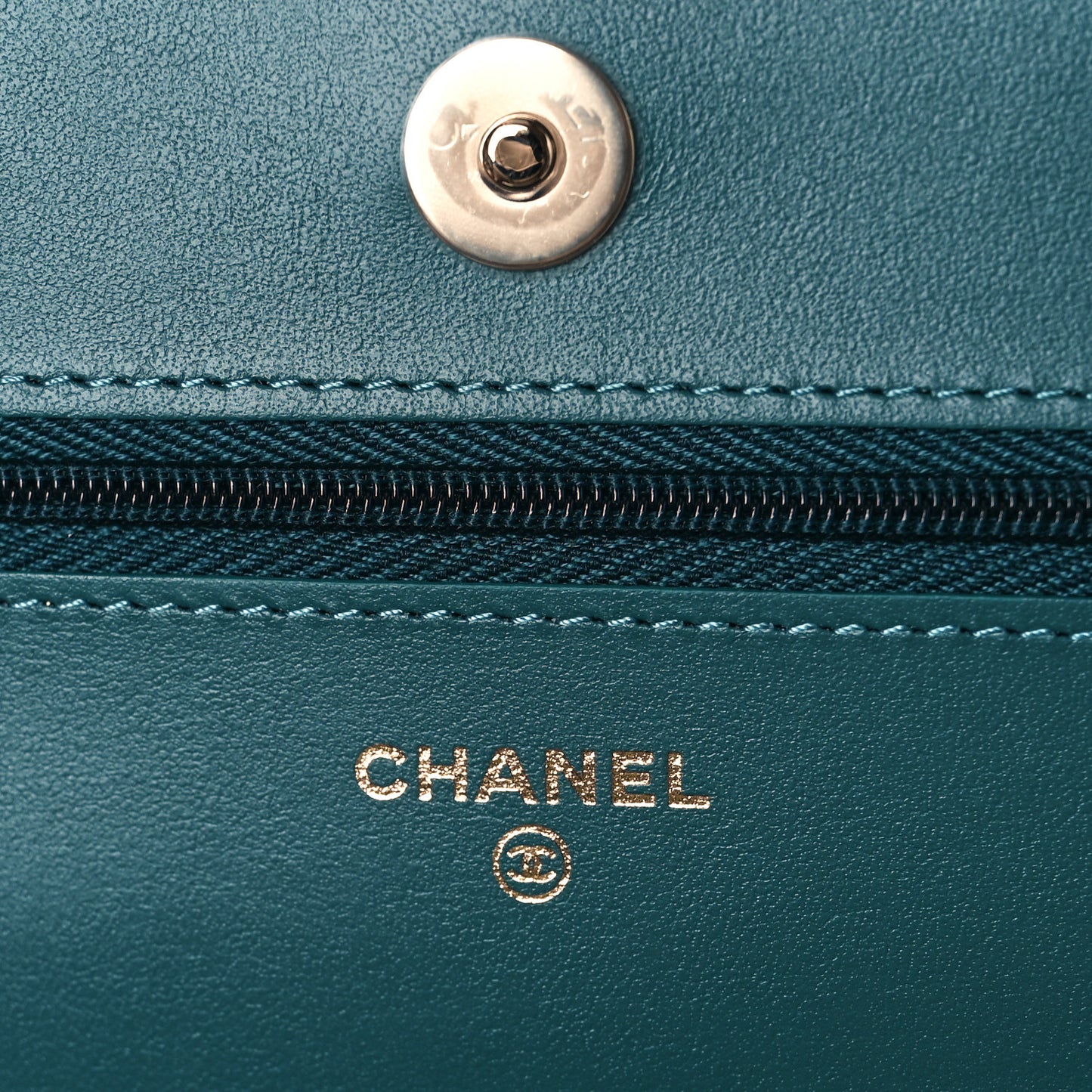 Shaded Patent Calfskin Quilted Wallet On Chain WOC Green Blue