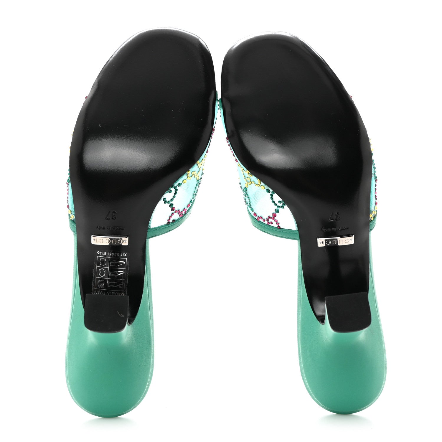 Gucci Tela Retino Nappa Crystal GG Monogram Square G 95mm Slide Sandals 37 Turquoise 5 of 8