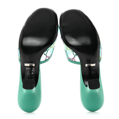 Gucci Tela Retino Nappa Crystal GG Monogram Square G 95mm Slide Sandals 37 Turquoise 5 of 8