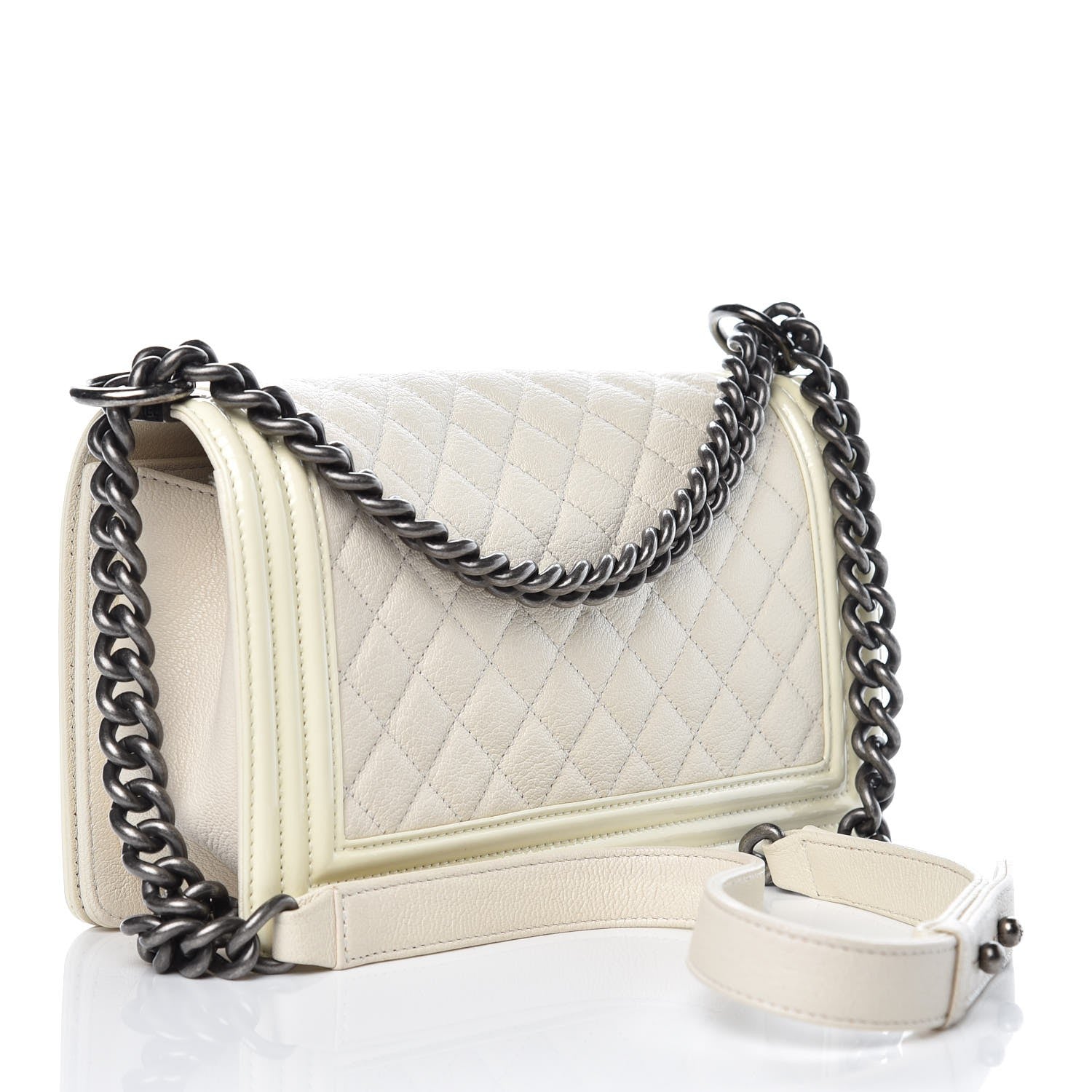 Chanel Goatskin Quilted Patent Medium Duo Boy Flap Ecru 3 of 10