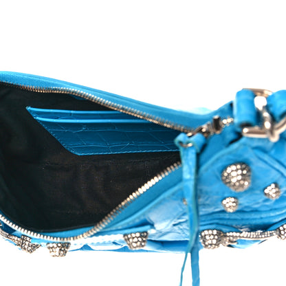 Balenciaga Extra Supple Calfskin Crocodile Embossed Crystal Mini Le Cagole Purse With Chain Cyan 5 of 9