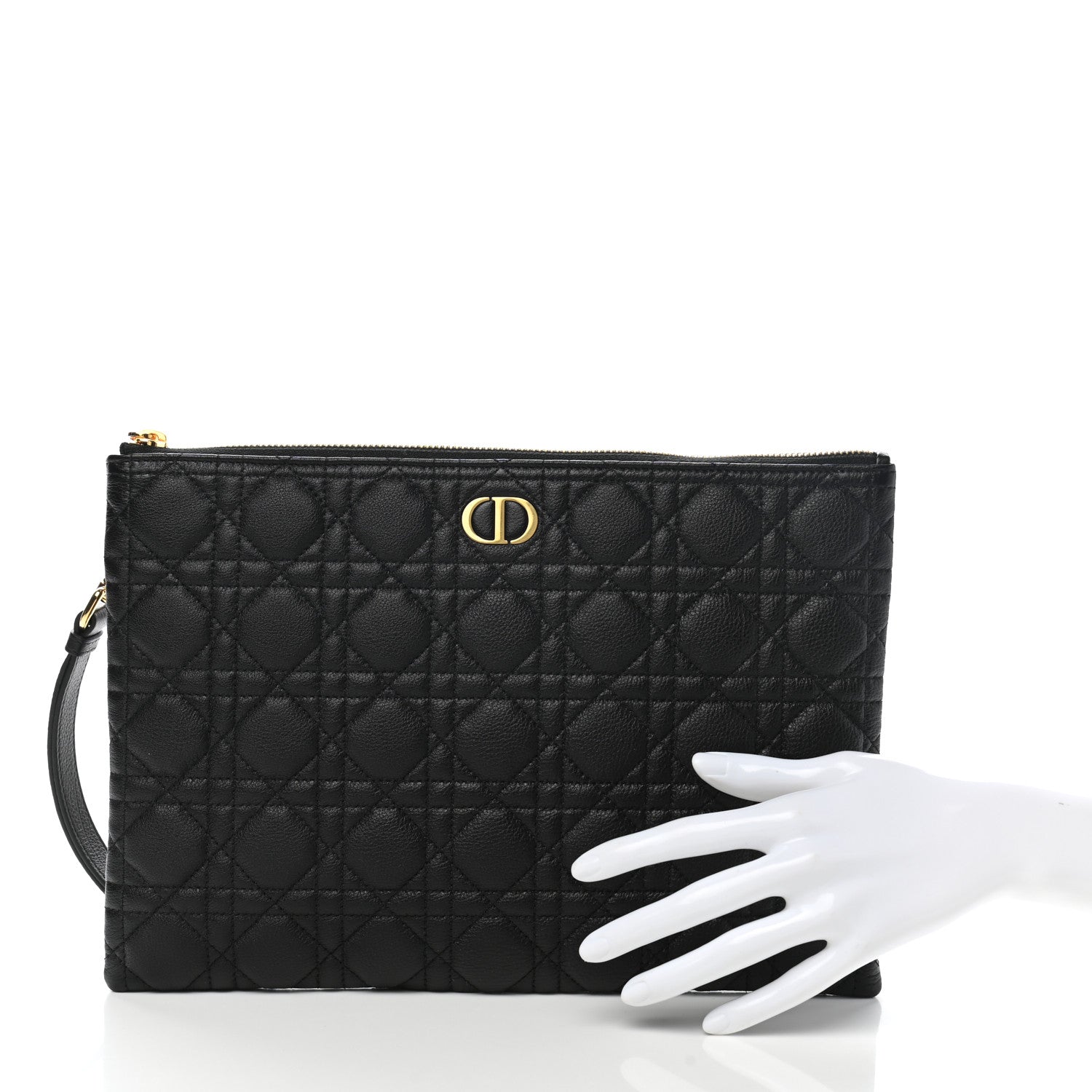 Christian Dior Supple Calfskin Cannage Large Caro Daily Pouch Black 2 of 7