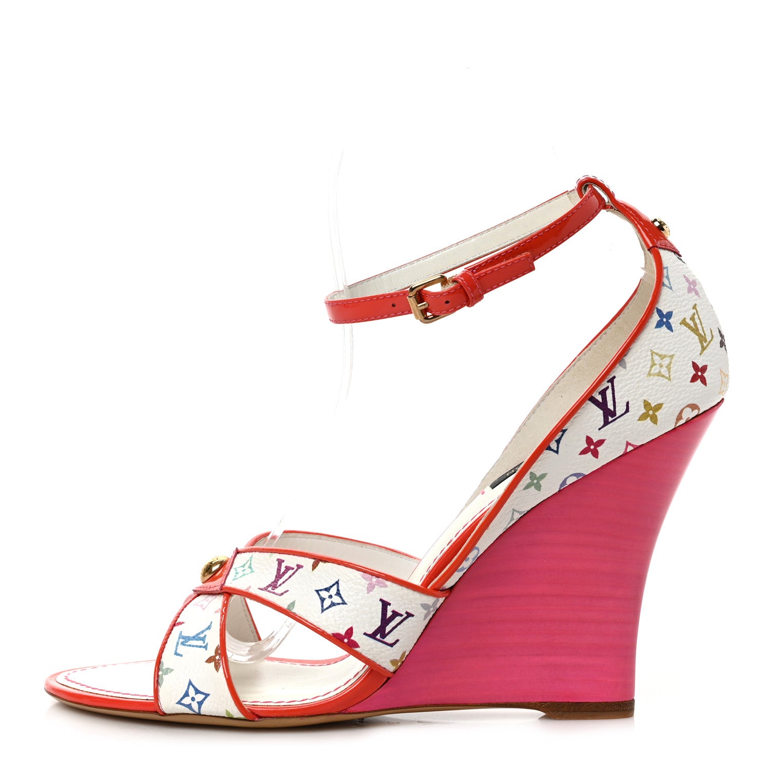 Louis Vuitton Monogram Multicolor Wedge Sandals 39 White Pink 1 of 8