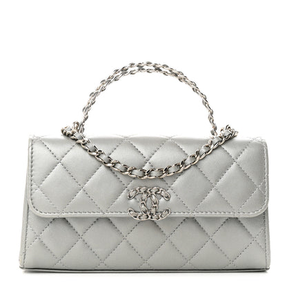 Chanel Lambskin Quilted Chain Top Handle Phone Holder With Chain Silver 1 of 14