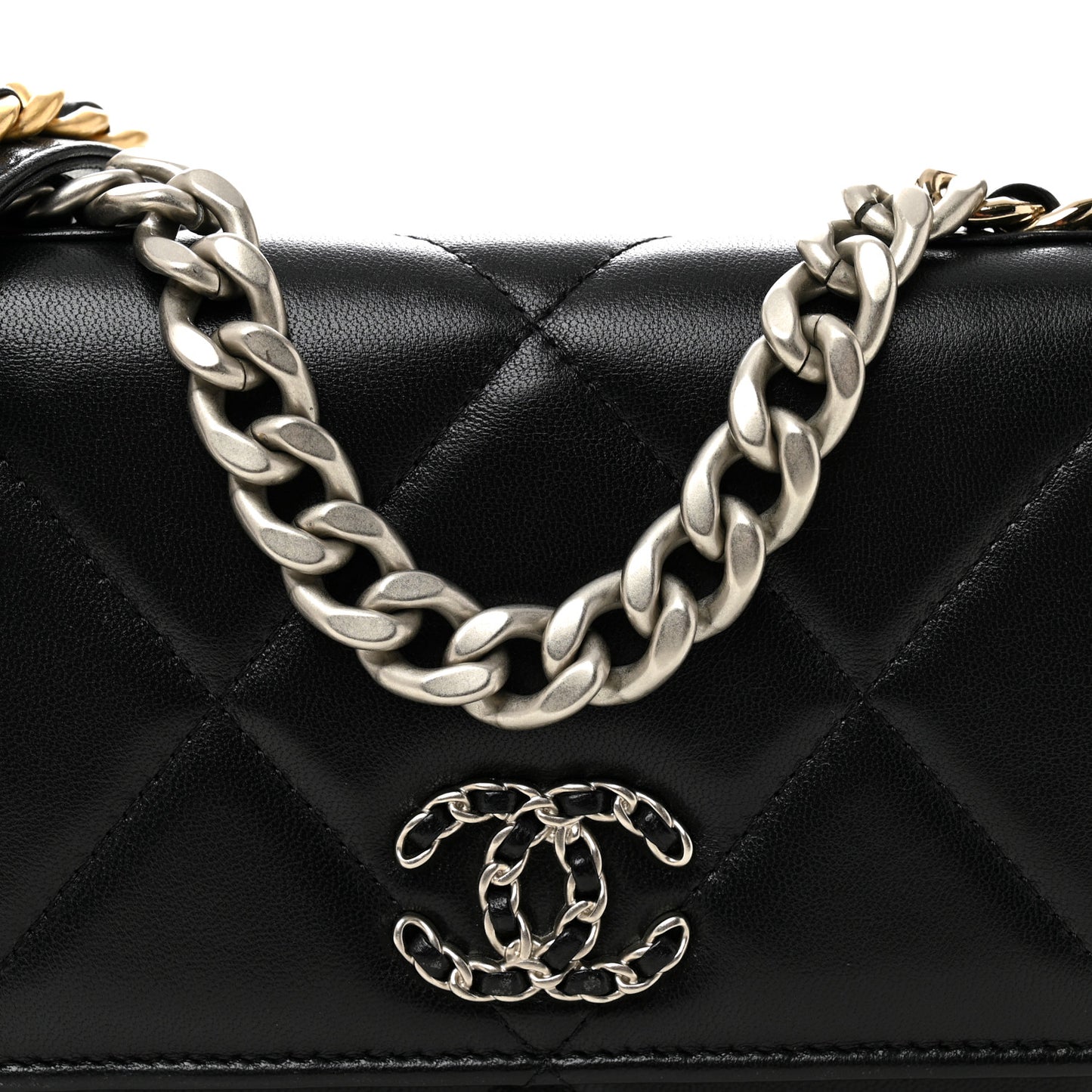 Lambskin Quilted Chanel 19 Wallet On Chain WOC Black