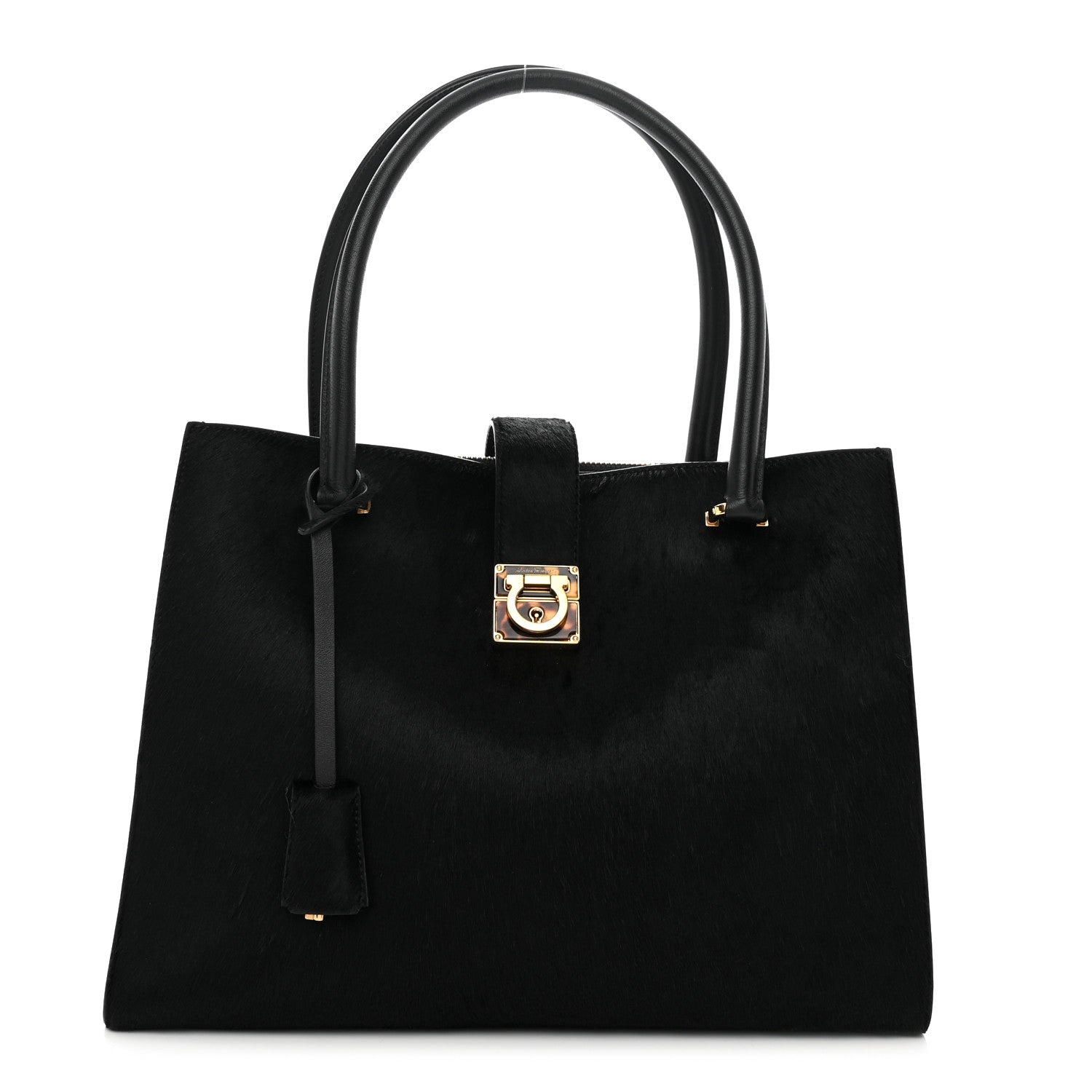 Salvatore Ferragamo Pony Hair Gancio Lock Tote Black 1 of 11