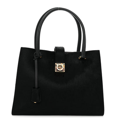 Salvatore Ferragamo Pony Hair Gancio Lock Tote Black 1 of 11