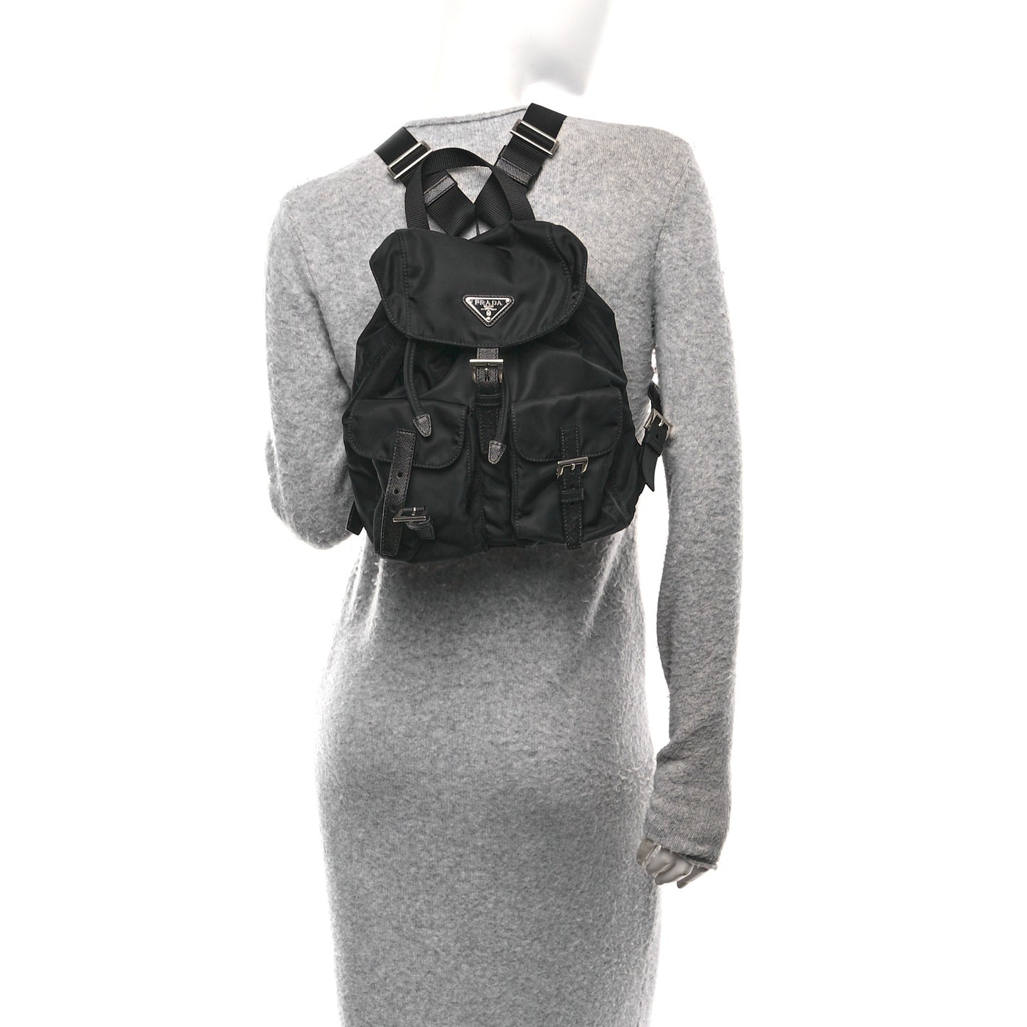 Re-Nylon Vela Saffiano Small Backpack Black