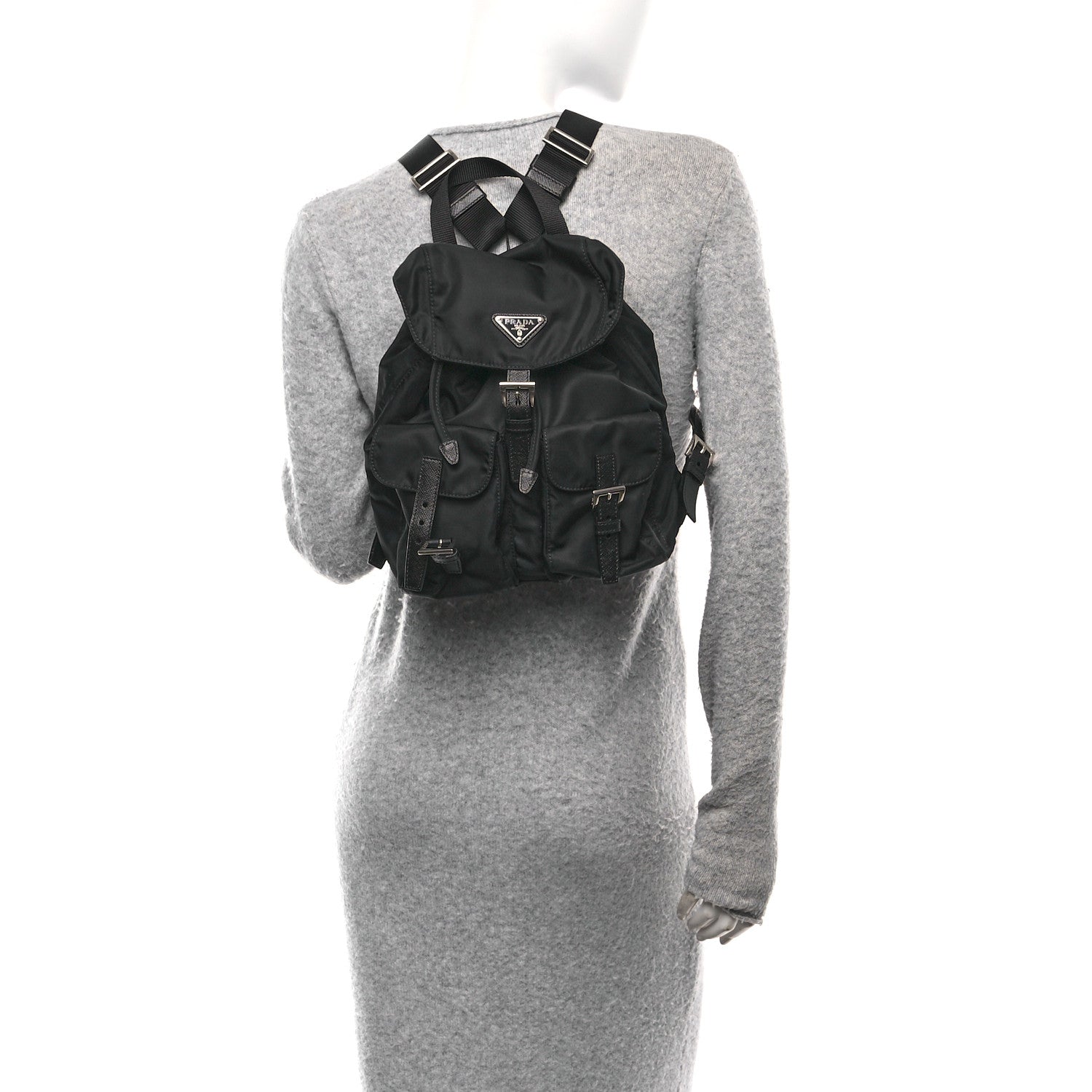 Prada Re-Nylon Vela Saffiano Small Backpack Black 2 of 9