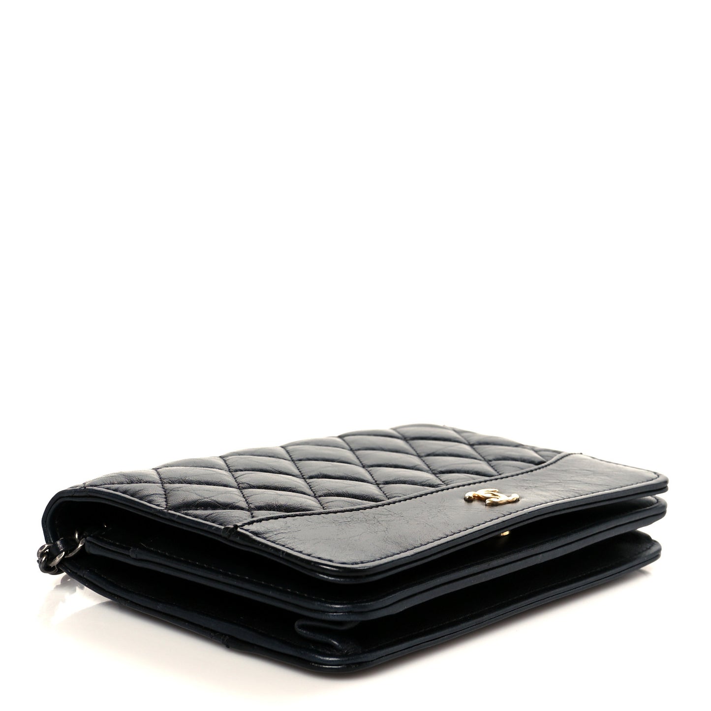 Aged Calfskin Quilted Gabrielle Wallet On Chain WOC Black