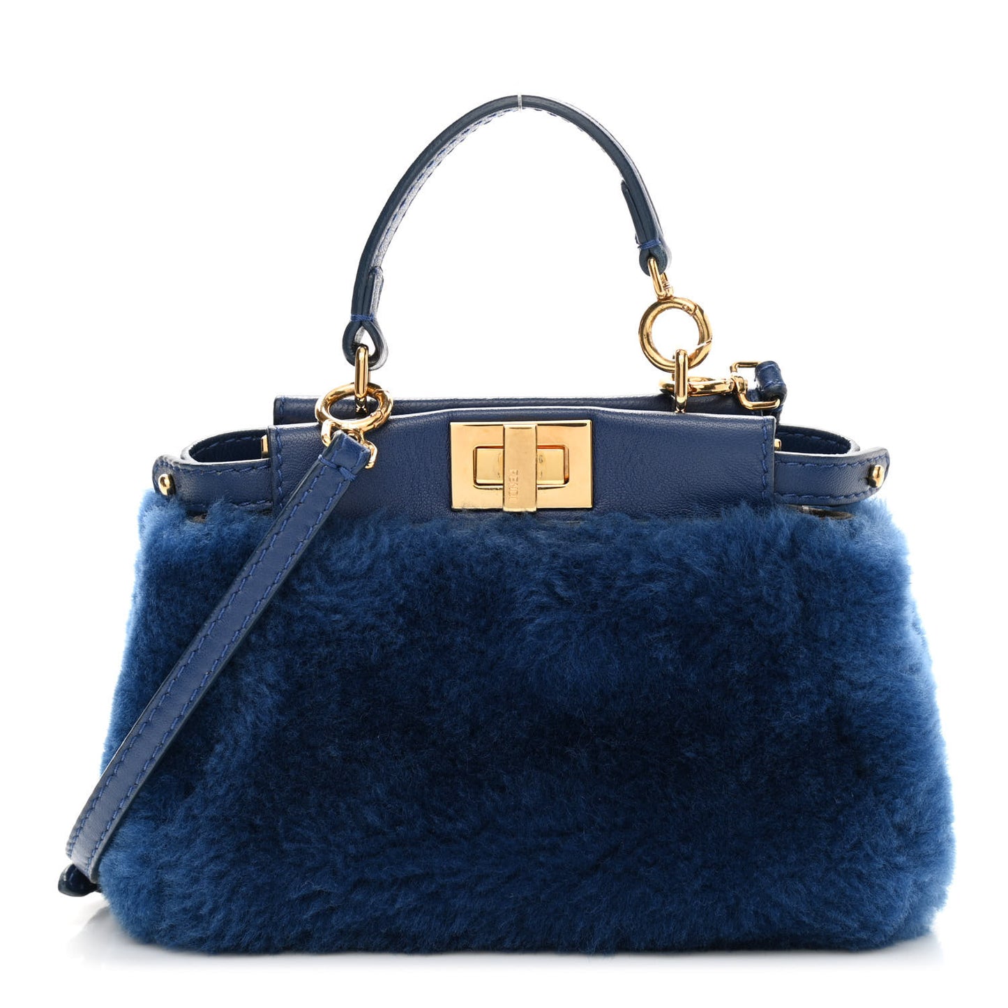 Shearling Shiny Nappa Micro Peekaboo Iconic Satchel Blue