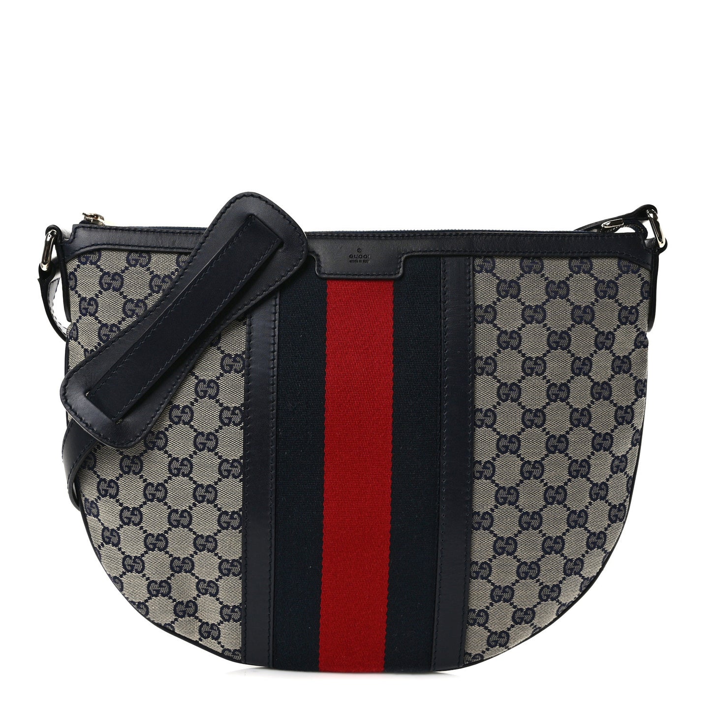 Monogram Vintage Web Medium Half Moon Hobo Navy