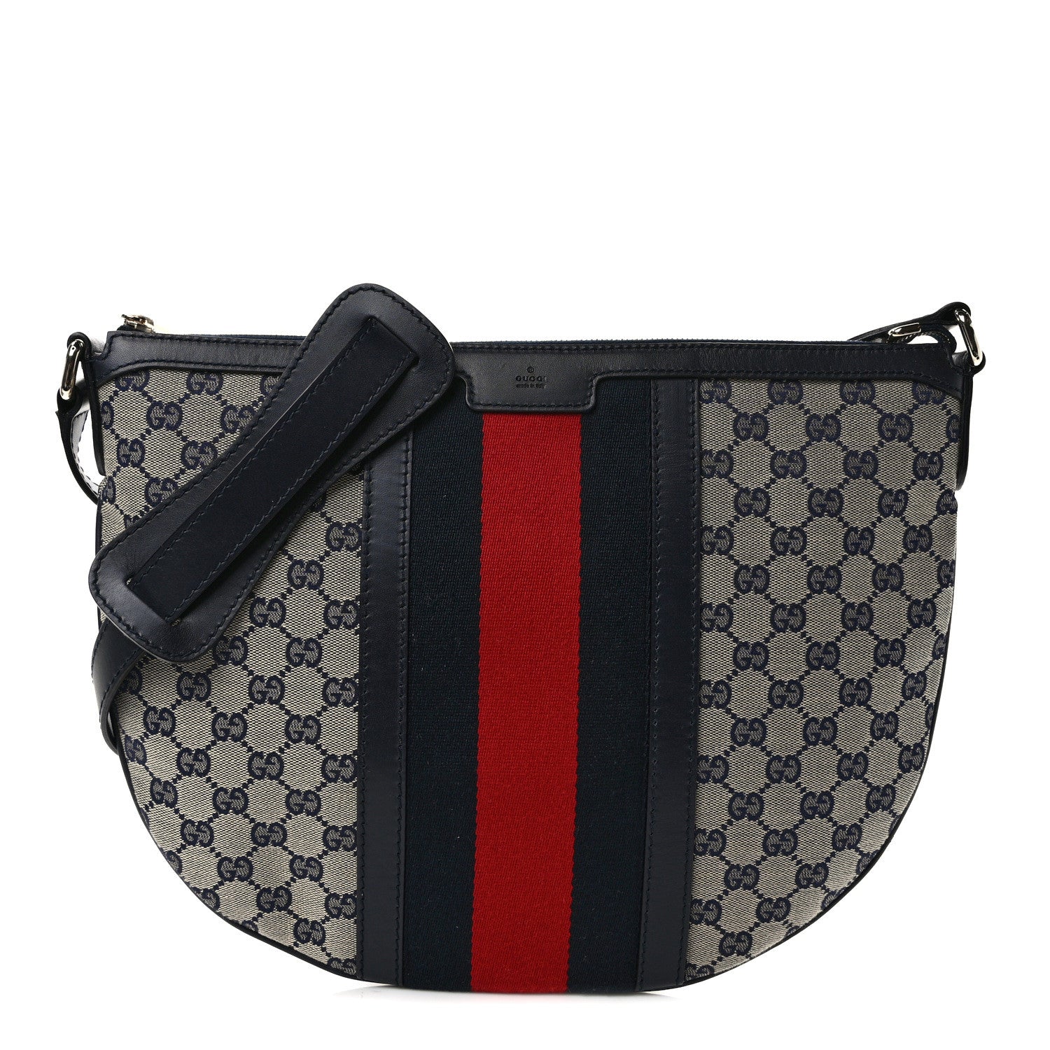 Gucci Monogram Vintage Web Medium Half Moon Hobo Navy 1 of 9
