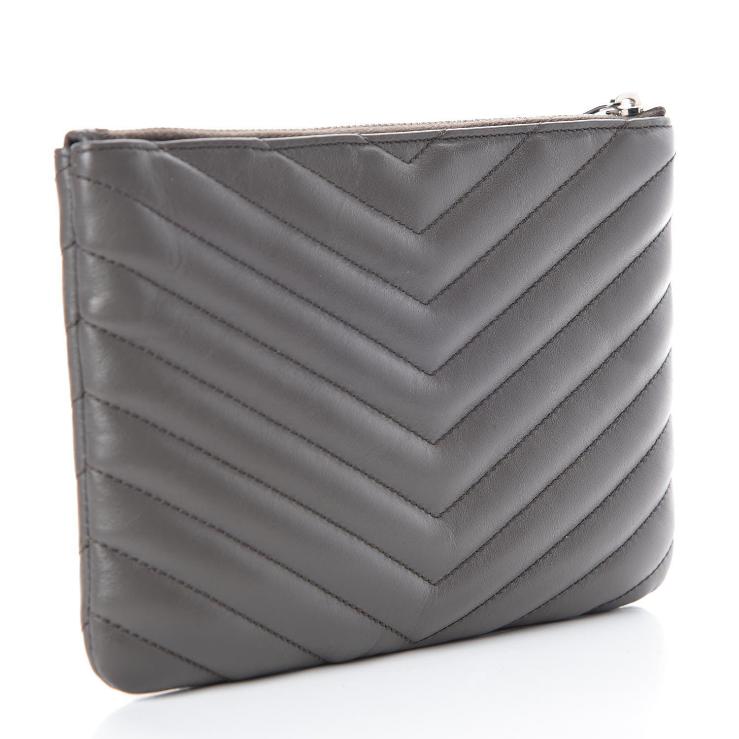 Saint Laurent Calfskin Matelasse Chevron Monogram Pouch Earth 3 of 8