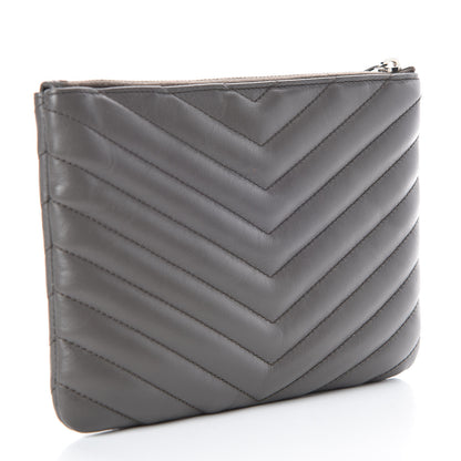 Saint Laurent Calfskin Matelasse Chevron Monogram Pouch Earth 3 of 8