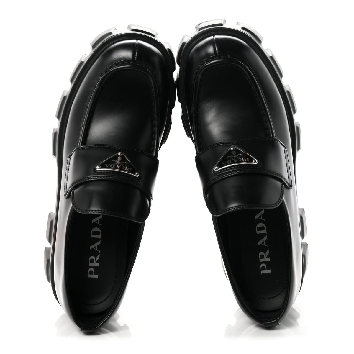 Prada Spazzolato Rois Metal Triangle Logo Monolith 55mm Loafers 36.5 Black 2 of 10