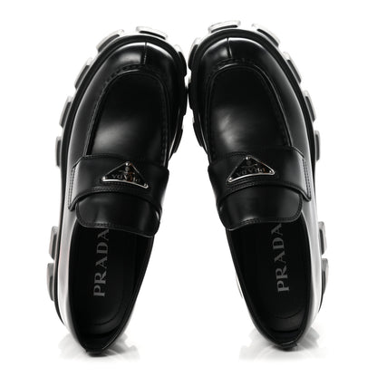 Prada Spazzolato Rois Metal Triangle Logo Monolith 55mm Loafers 36.5 Black 2 of 10