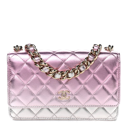 Chanel Gradient Metallic Lambskin Quilted Like A Wallet Wallet On Chain WOC Gold Pink 1 of 10