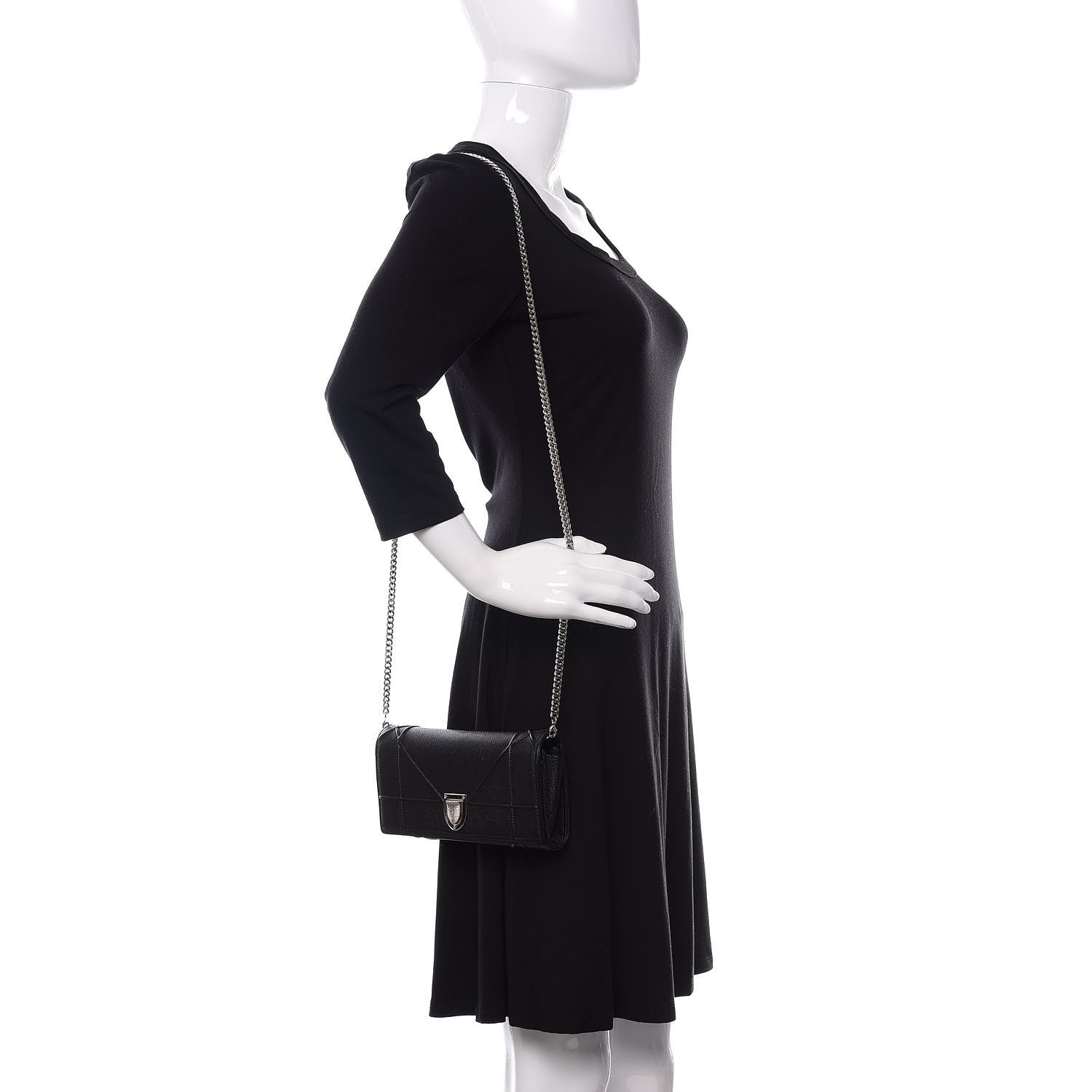 Christian Dior Grained Calfskin Diorama Croisiere Chain Wallet Black 3 of 11