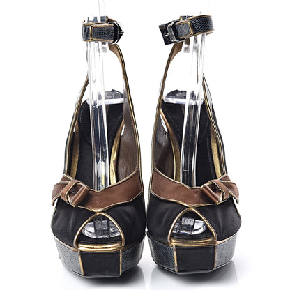 Louis Vuitton Lizard Suede Satin Sugar Platform Slingbacks 39 Black Brown 2 of 10