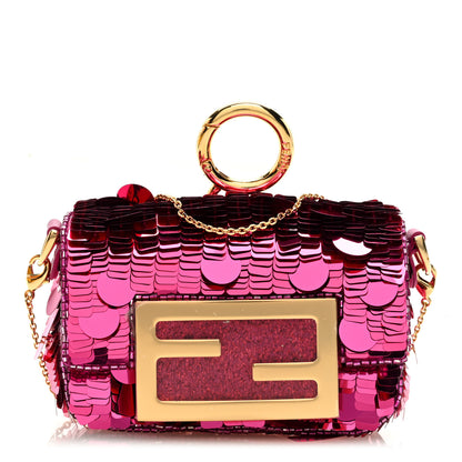 Fendi Sequin Paillettes Shiny Nappa Sex and the City Nano Maxi Buckle Baguette Charm Ciclamino Pilar 1 of 8