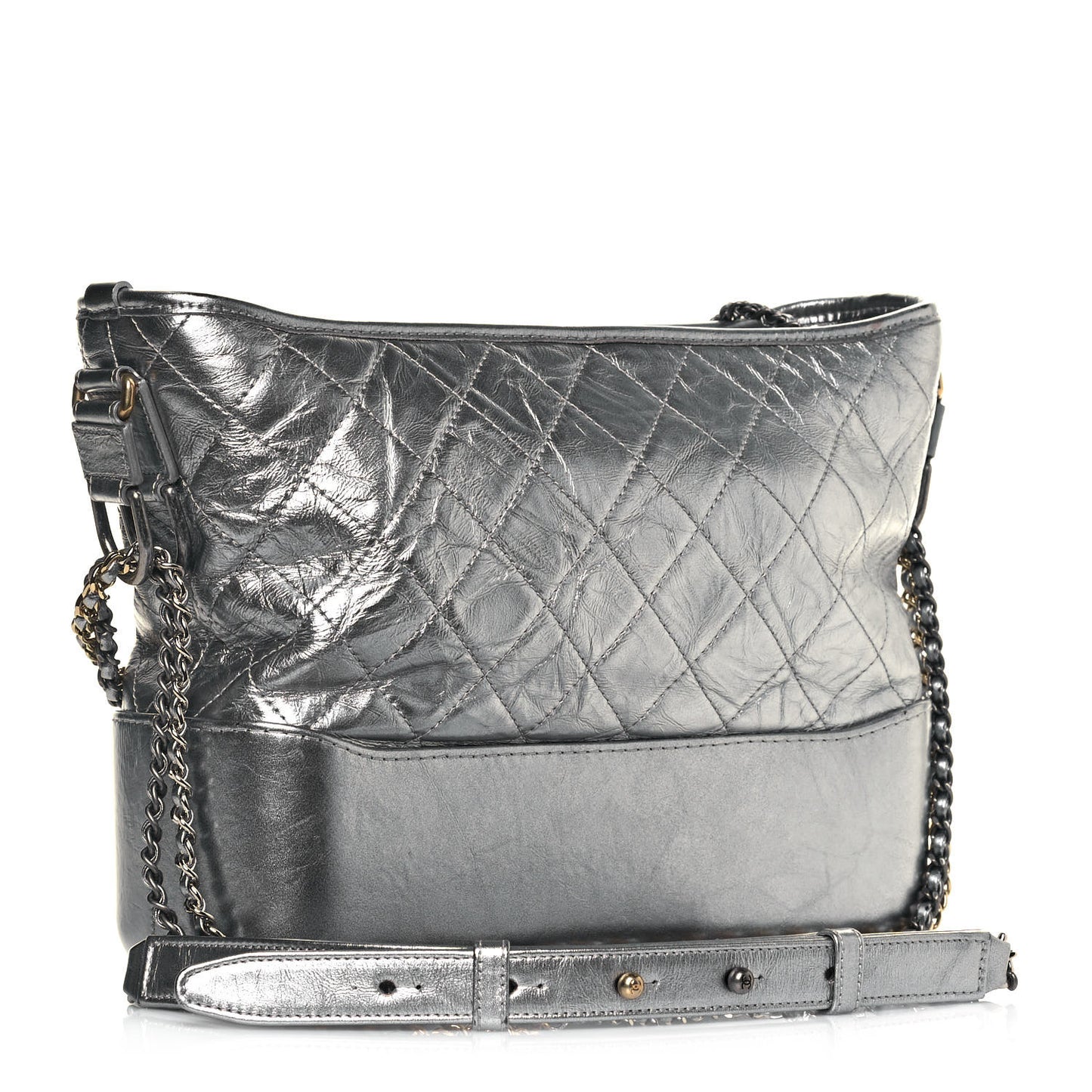Metallic Lambskin Calfskin Quilted Medium Gabrielle Hobo Silver