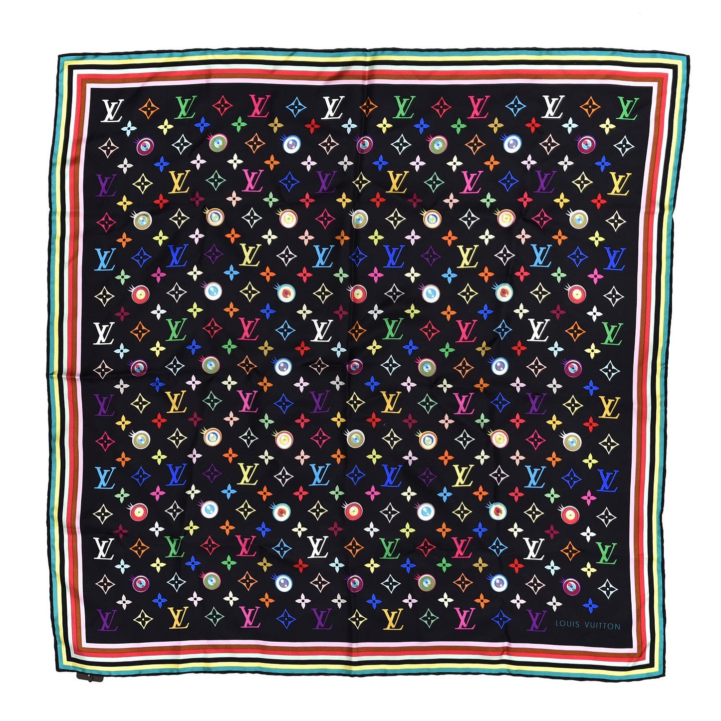 Silk Multicolor Eye Love Scarf Black
