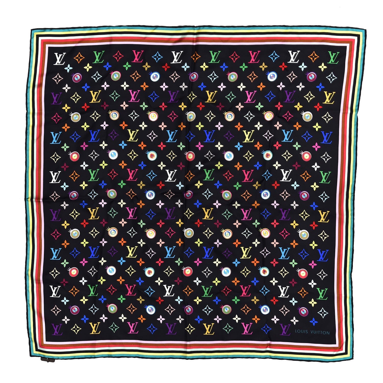 Louis Vuitton Silk Multicolor Eye Love Scarf Black 1 of 7