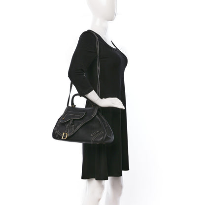 Christian Dior Calfskin Saddle Top Handle Satchel Black 2 of 10