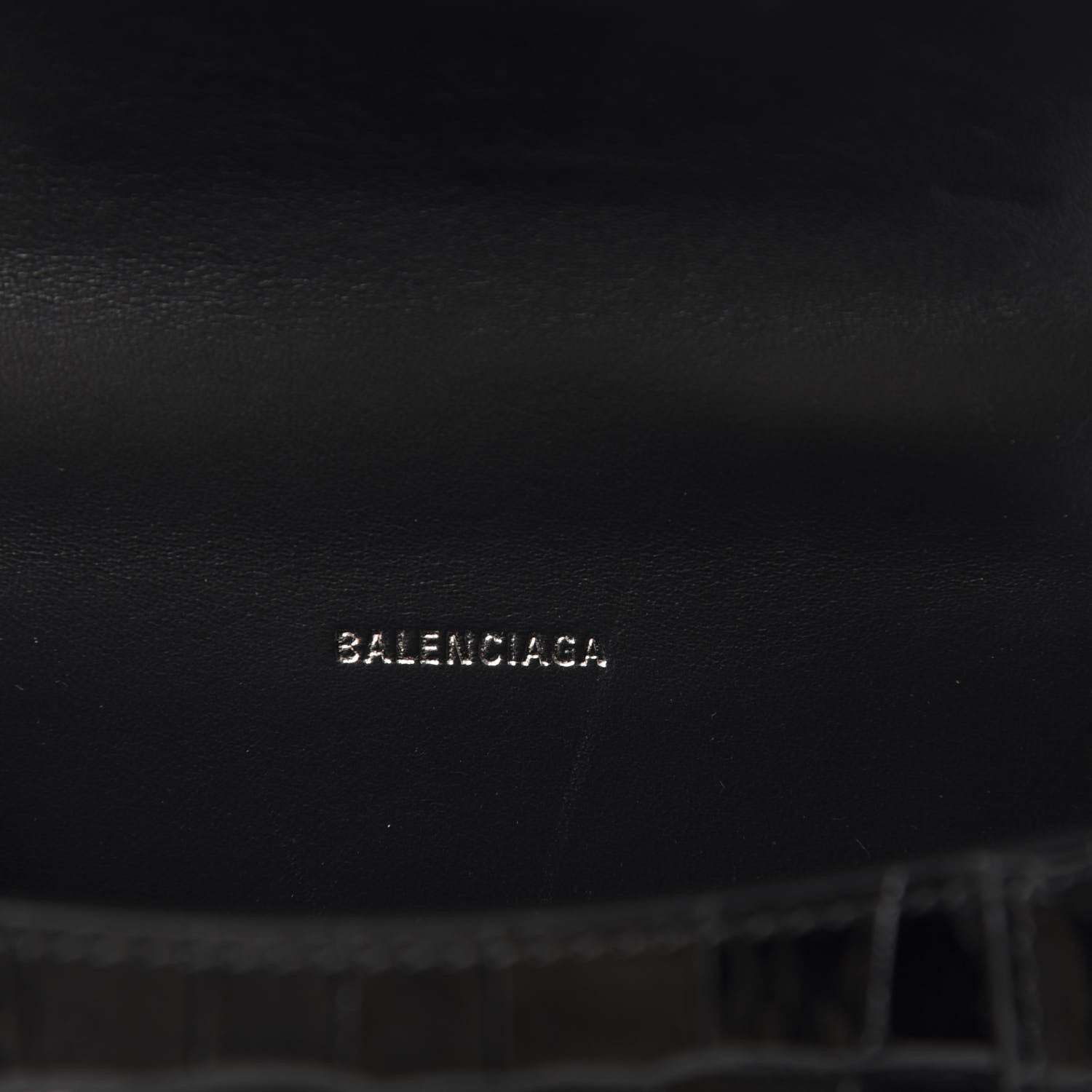 Balenciaga Shiny Calfskin Monochrome Crocodile Embossed Hourglass Top Handle Bag XS Black 8 of 9