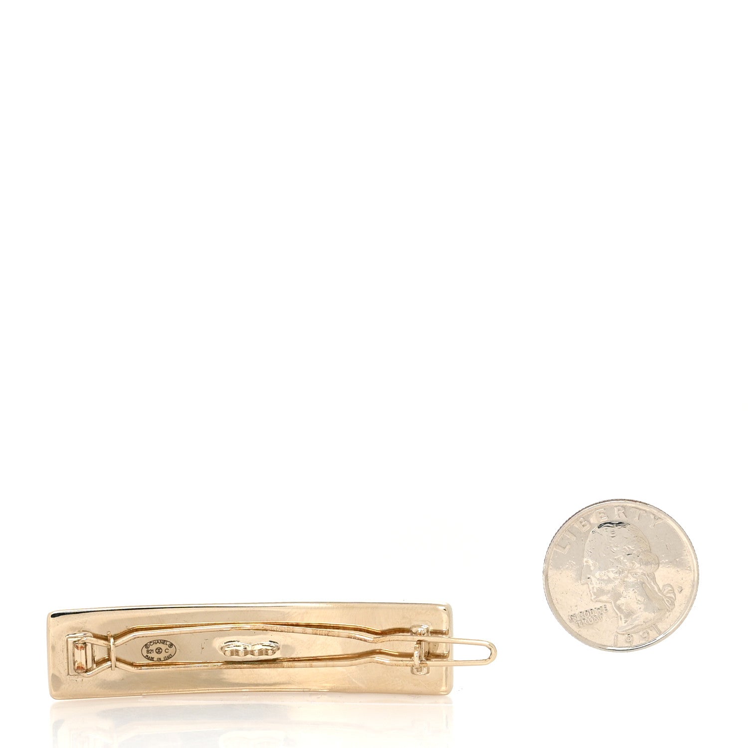 Chanel Metal Crystal Logo Hair Clip Gold 2 of 4